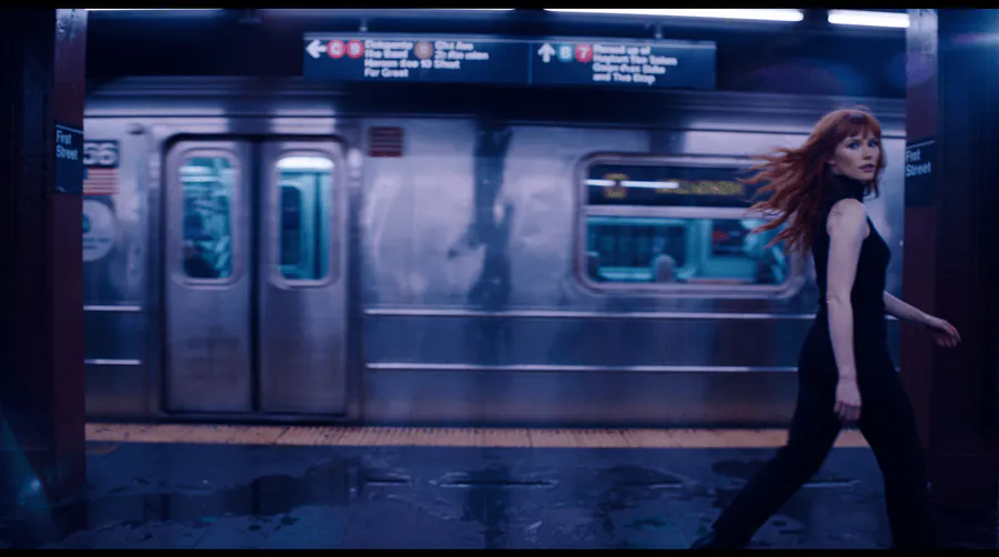 Flux 3 AI-generated video frame — cinematic subway scene